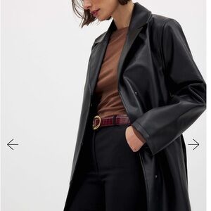 NA-KD Black Faux Leather Long Trench Coat